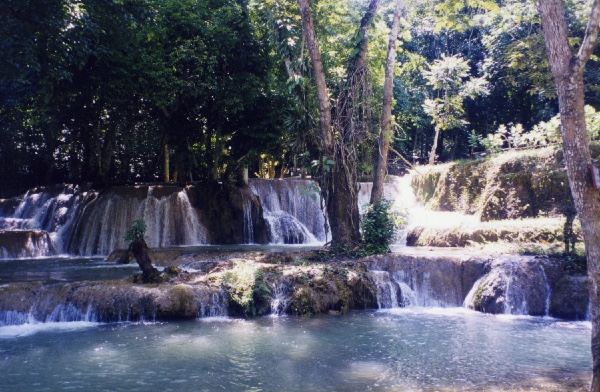 the water streams and falls from pool to pool