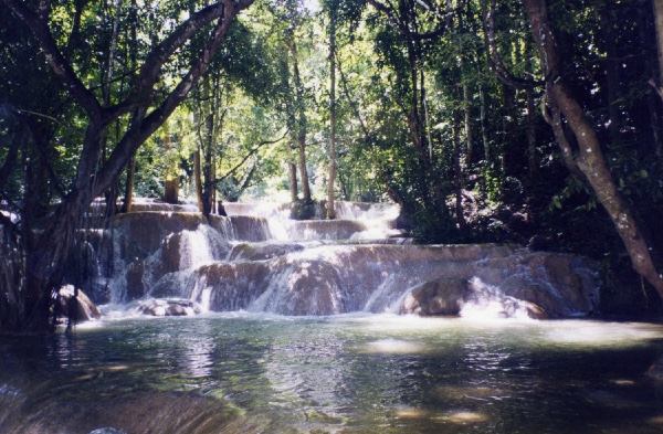 the river gently streaming down the mountain side