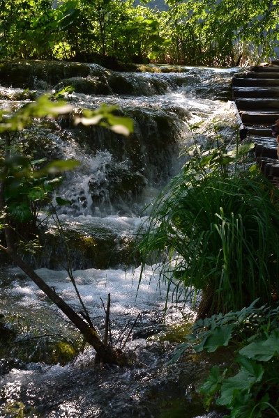 cascades along the stairs