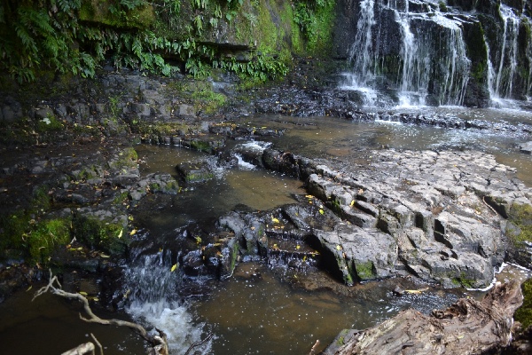 at the side of the falls