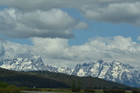 Tetons shrouded in clouds