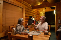 a toast to our fantasy cabin and tasty meal